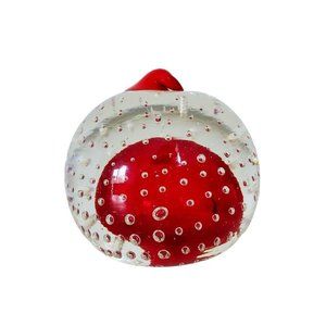Art Glass Bullicante Controlled Bubbles Clear & Candy Apple Red Paperweight